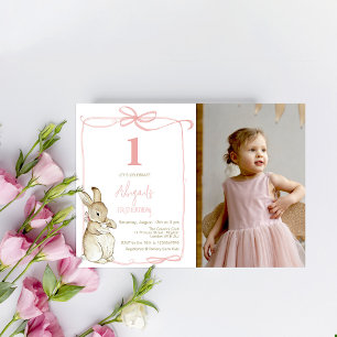 Coquette Pink Peter the Rabbit Photo 1st Birthday Invitation