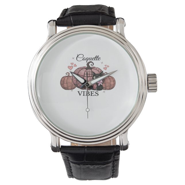 Coquette Pink Pumpkin Cat Classic T-Shirt Watch (Front)
