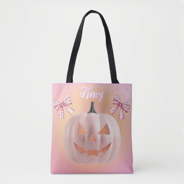 Coquette Pink Pumpkin with Bows Custom  Tote Bag (Front)