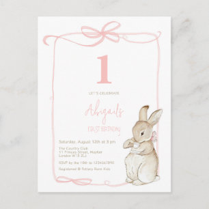 Coquette Pink  Rabbit Girl 1st Birthday Postcard