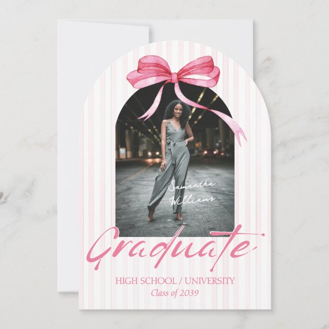 Coquette Pink Ribbon Arch Photo Graduation  Invitation (Front)