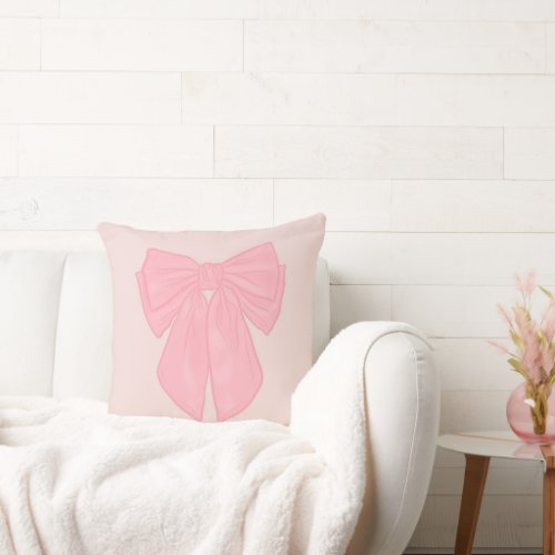 Coquette Pink Ribbon Bow Throw Pillow