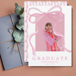 Coquette Pink Ribbon Graduation Announcement