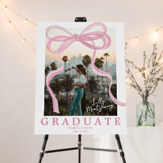 Coquette Pink Ribbon Photo Graduation Party Sign 