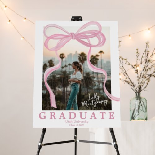 Coquette Pink Ribbon Photo Graduation Party Sign 