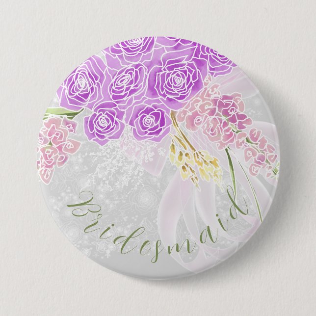 Coquette pink sheer bow and flower Bridesmaid Button (Front)