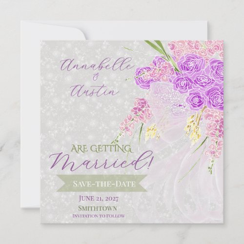 Coquette Pink sheer bow Bouquet Save The Date