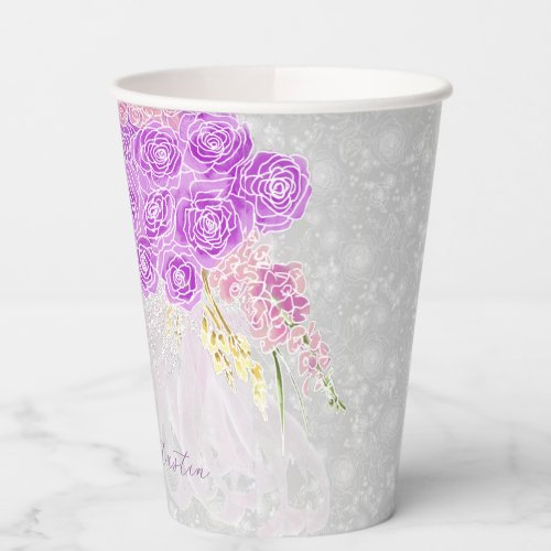 Coquette Pink Sheer bow rose bouquet Paper Cups