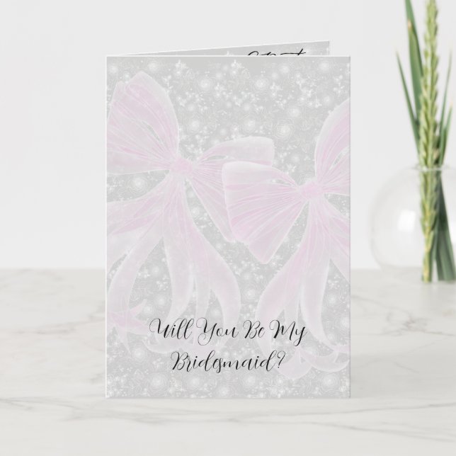 Coquette Pink Sheer Bow Will You Be My Bridesmaid  Card (Front)