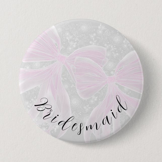 Coquette pink sheer bows- Bridesmaid Button (Front)
