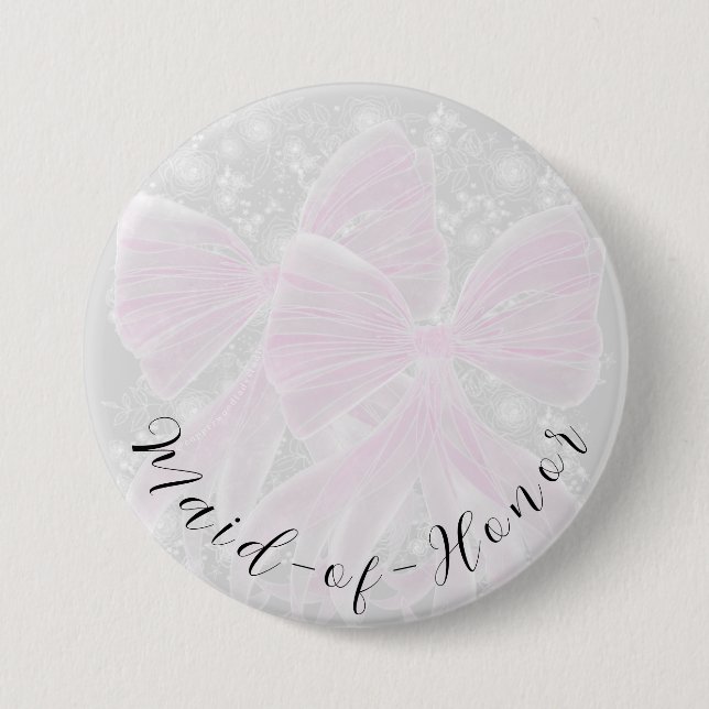 Coquette pink sheer bows-Maid-of-Honor Button (Front)