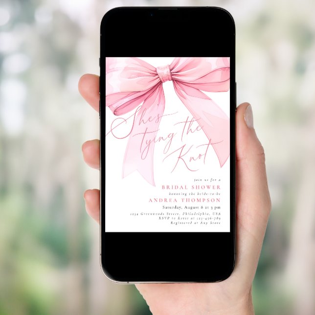 Coquette Pink She's Tying the Knot Bridal Shower Invitation (Front Digital)