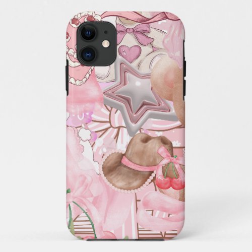 Coquette Pink Stickers Aesthetic iPhone 11 Case