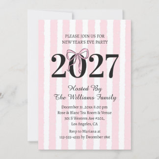 Coquette Pink Striped 2027 NYE Party Invitation
