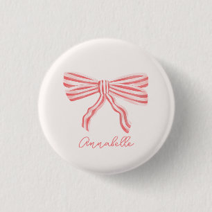 Coquette Pink Striped Bow Button