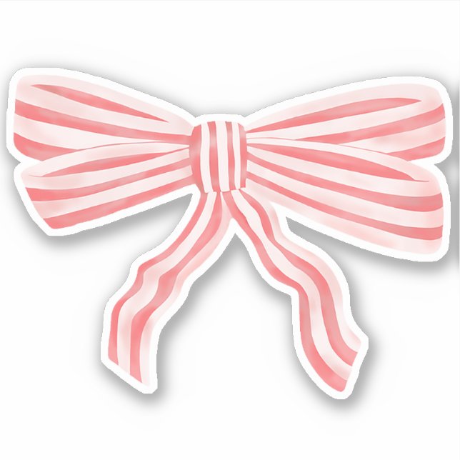 Coquette Pink Striped Bow Sticker (Front)
