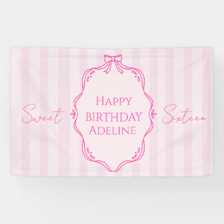 Coquette Pink Striped Sweet 16 Birthday Banner