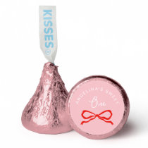 Coquette Pink Stripes & Red Bow Sweet One Birthday Hershey®'s Kisses®