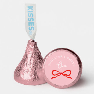 Coquette Pink Stripes & Red Bow Sweet One Birthday Hershey®'s Kisses®
