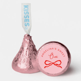 Coquette Pink Stripes & Red Bow Sweet One Birthday Hershey®'s Kisses®