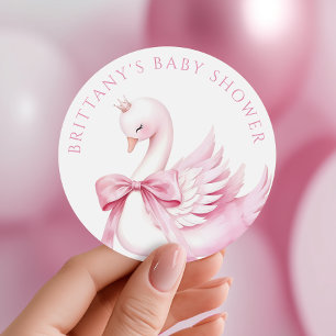 Coquette Pink Swan Princess Baby Shower Stickers