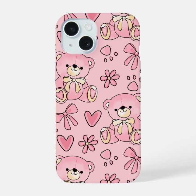 Coquette Pink Teddy Bear Seamless Pattern Iphone Case (Back)