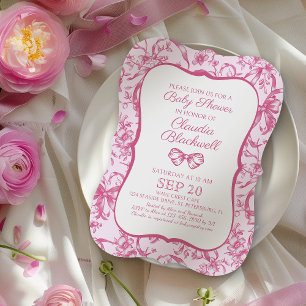 Coquette Pink Toile Baby Shower Invitation