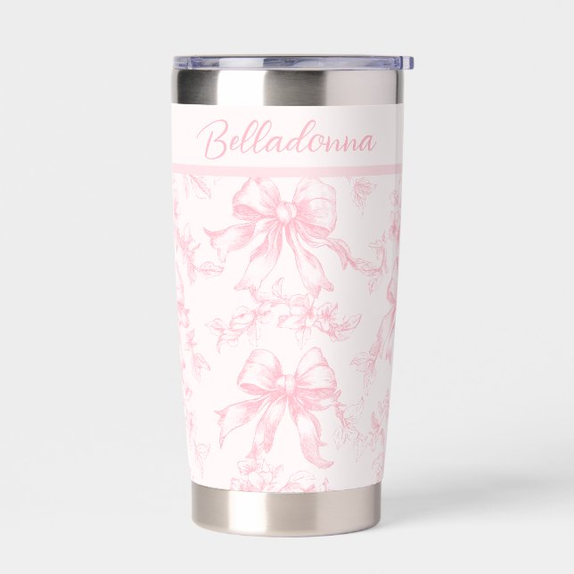 Coquette Pink Toile Bride Bachelorette Insulated Tumbler (Left)