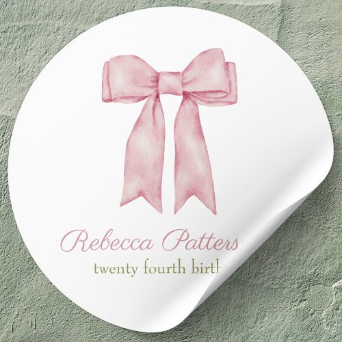 Coquette Pink Watercolor Bow Feminine Bday Party Classic Round Sticker