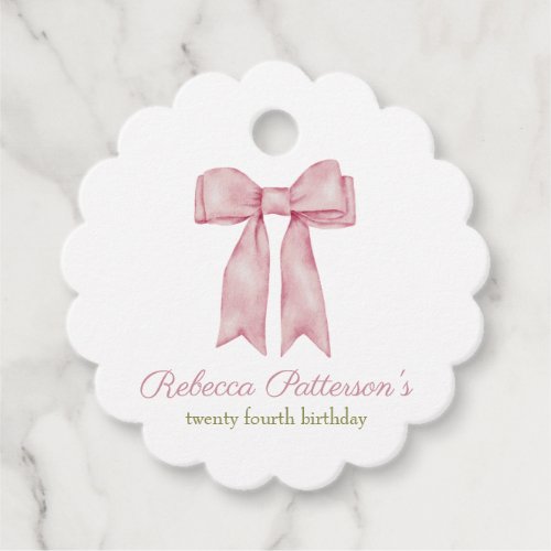 Coquette Pink Watercolor Bow Feminine Bday Party Favor Tags