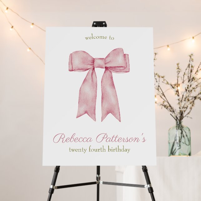 Coquette Pink Watercolor Bow Feminine Bday Party Foam Board (In Situ (Stand))