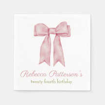Coquette Pink Watercolor Bow Feminine Bday Party