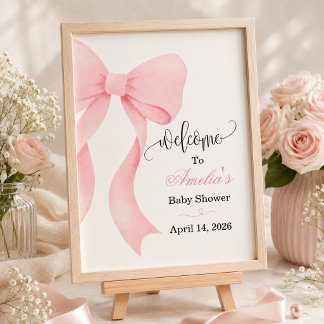 Coquette Pink Watercolor Bow Welcome Sign