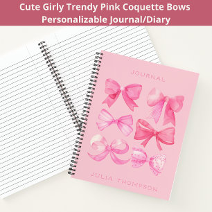 Coquette Pink Watercolor Trendy Bow Girly Journal