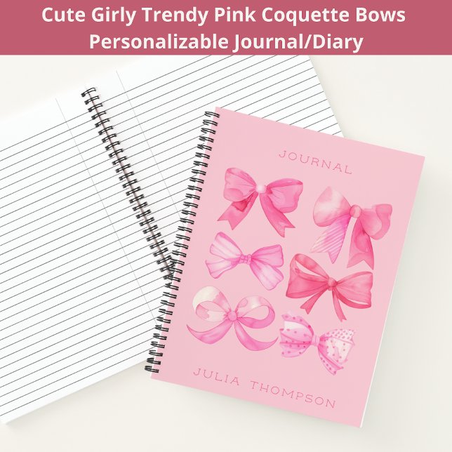 Coquette Pink Watercolor Trendy Bow Girly Journal  (Creator Uploaded)