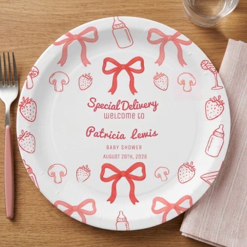 Coquette Pizza Special Delivery Baby Shower Paper Plates