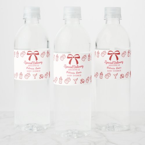 Coquette Pizza Special Delivery Baby Shower Water Bottle Label