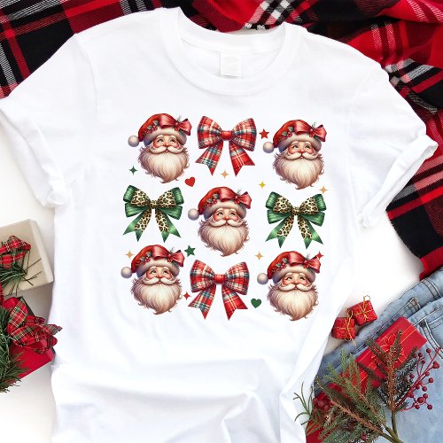 Coquette Plaid Bows And Santa Christmas Vibes Tri-Blend Shirt