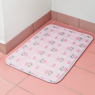 Coquette Plaid Ribbon & Rose Pink Bath Mat