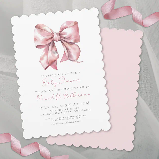 Coquette Posh Pink Bow Girl Baby Shower Invitation | Zazzle