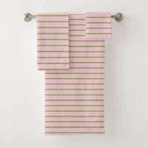 Coquette Preppy Chic Pastel Green And Pink Stripes Bath Towel Set
