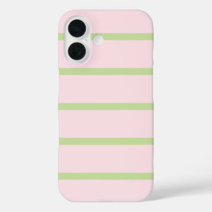Coquette Preppy Chic Pastel Green And Pink Stripes iPhone 16 Case
