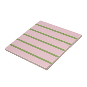 Coquette Preppy Chic Pastel Green And Pink Stripes Ceramic Tile