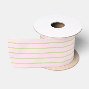 Coquette Preppy Chic Pastel Green And Pink Stripes Satin Ribbon