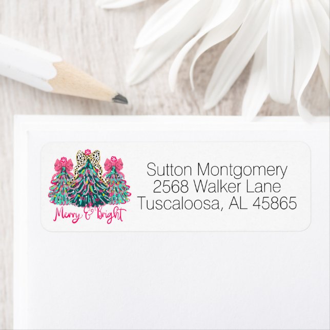 Coquette Preppy Christmas Tree Bows Return Address Label (Insitu)