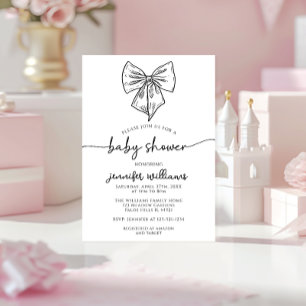 Coquette Preppy Cute Bow Baby Girl Shower Invitation