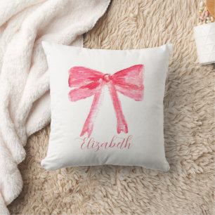 Coquette Preppy Pink Bow Baby Girl Kids Throw Pillow