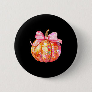 Coquette Pumpkin Bow Disco Ball Cute Girly Hallowe Button