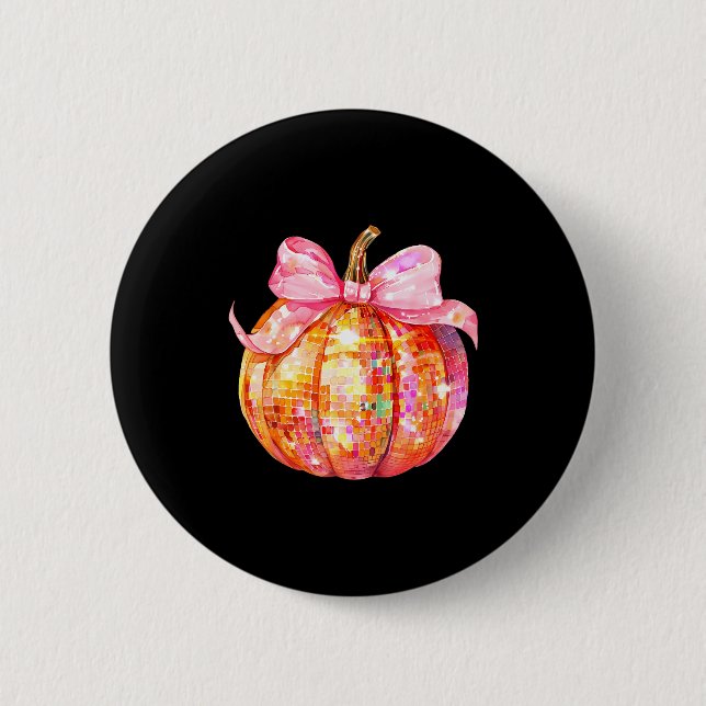 Coquette Pumpkin Bow Disco Ball Cute Girly Hallowe Button (Front)