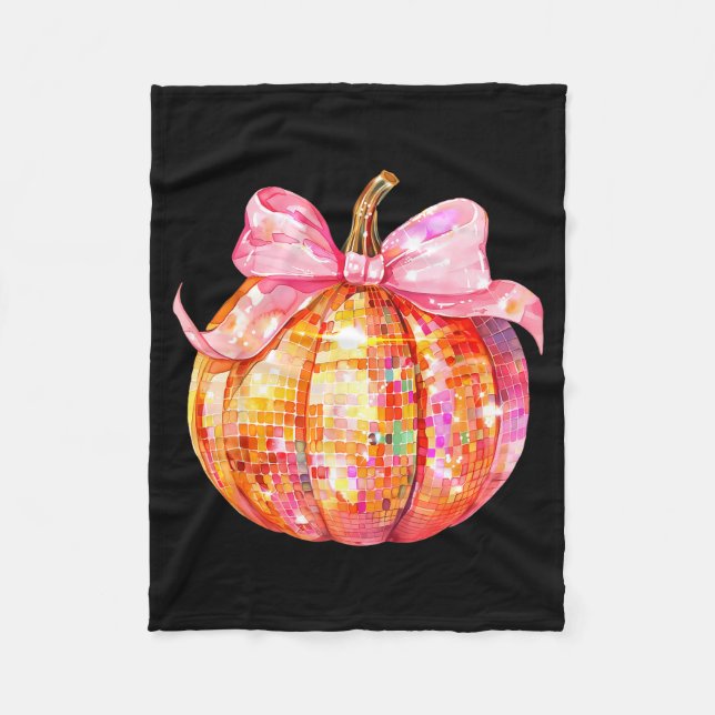 Coquette Pumpkin Bow Disco Ball Cute Girly Hallowe Fleece Blanket (Front)